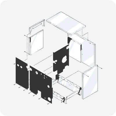 Exploded 3D schematic of a unit