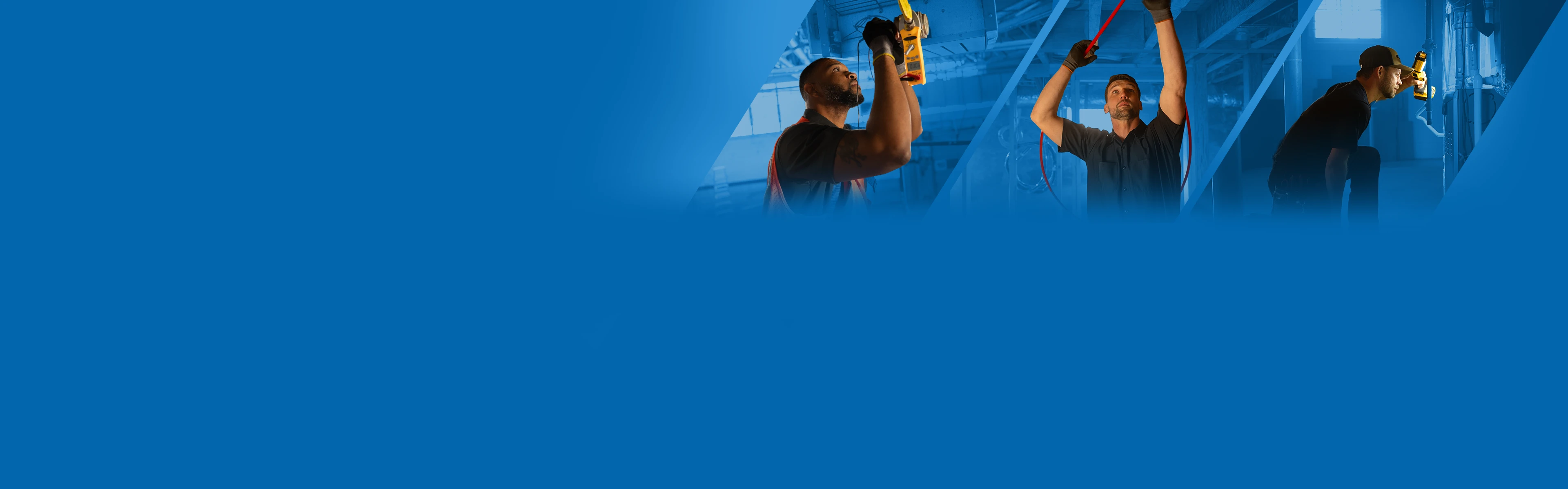 Trade professionals installing HVAC and plumbing systems